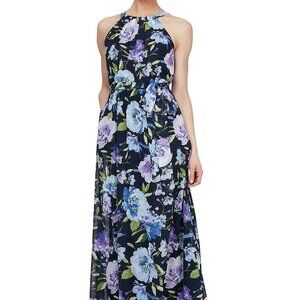 SLNY Floral Chiffon Halter Neck Maxi Dress